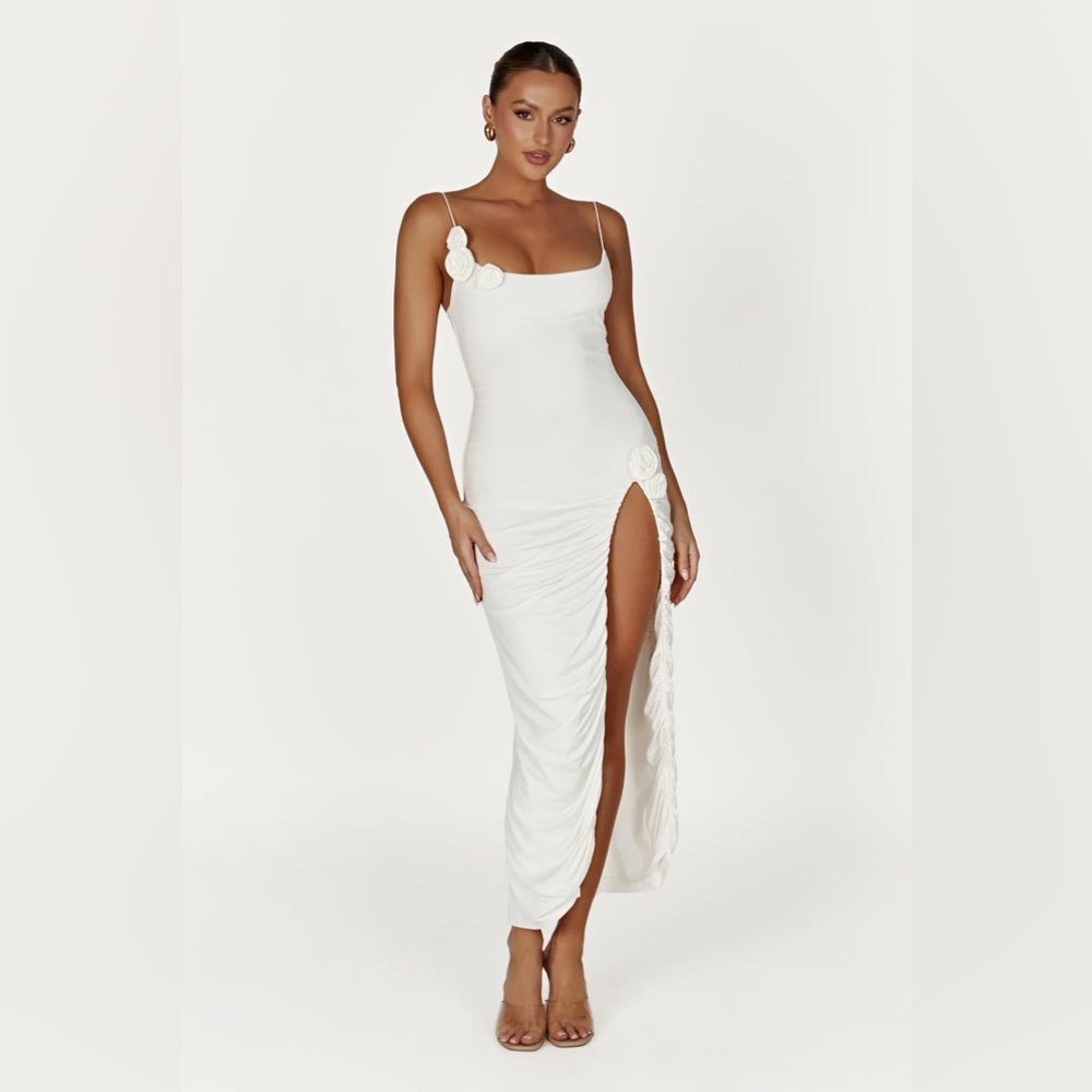 Meshki White NEVAEH Rose Midi Dress Size M